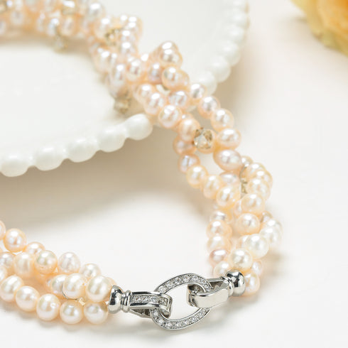 Triple-Layer Handcrafted Pearl Crystal Necklace - House Of Pearls